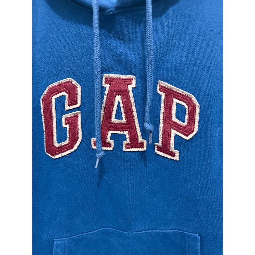 GAP Hoodie Mens Size L Blue Pullover Chenille Logo Heavyweight Fleece - Picture 2 of 7
